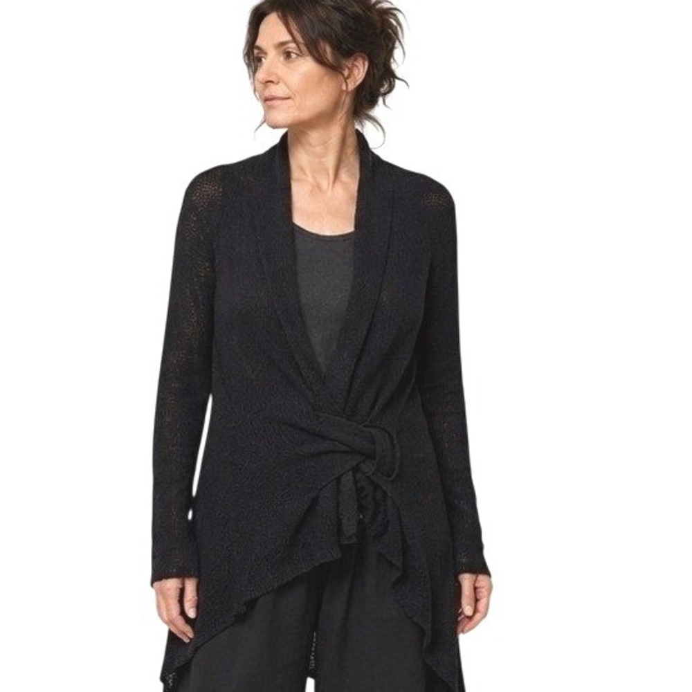 Sarah Pacini Black Mesh Knit Open Front Cardigan Made in Italy One Size OS